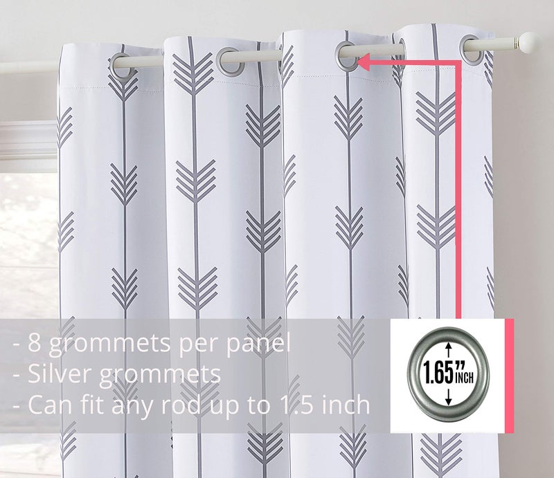 HLC.ME Arrow Printed Privacy Blackout Energy Efficient Room Darkening Thermal Grommet Window Curtain Drape Panels for Kids Bedroom - Set of 2 - Platinum White/Grey - 84" inch Long - Image 2